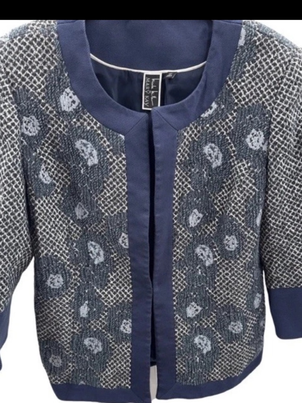 Nicole Miller for Mary Kay Blue Patterned Open-Front Jacket
